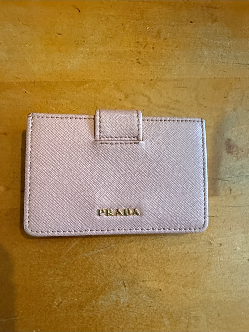 Prada Light Pink Saffiano Card & Key Holder with Gold Logo